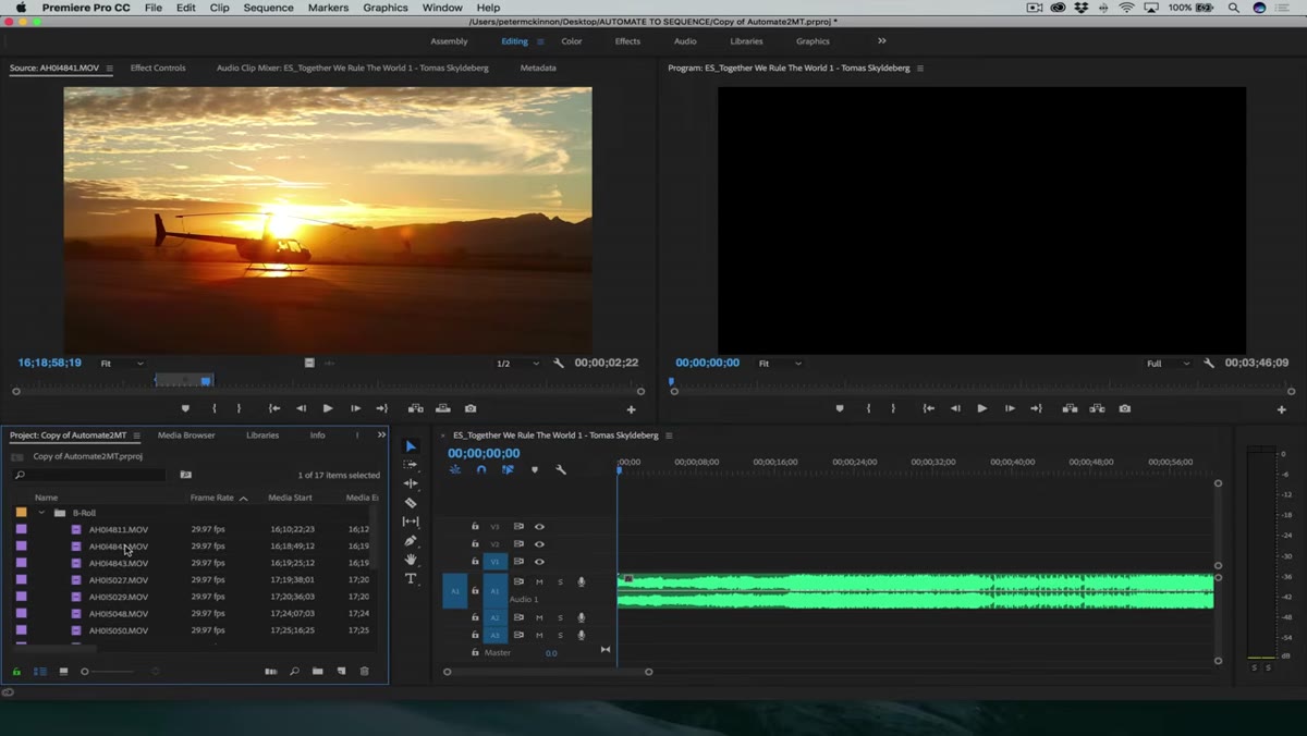 Source monitor showing clip with in and out points set