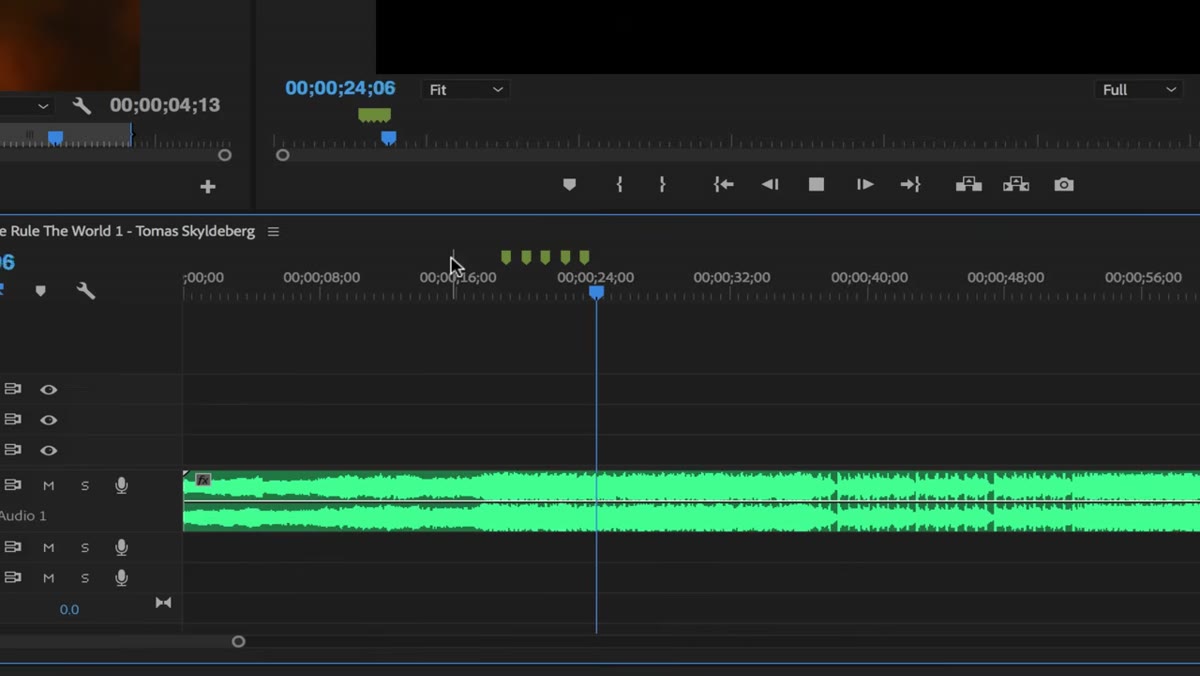 Timeline showing multiple markers placed along audio track