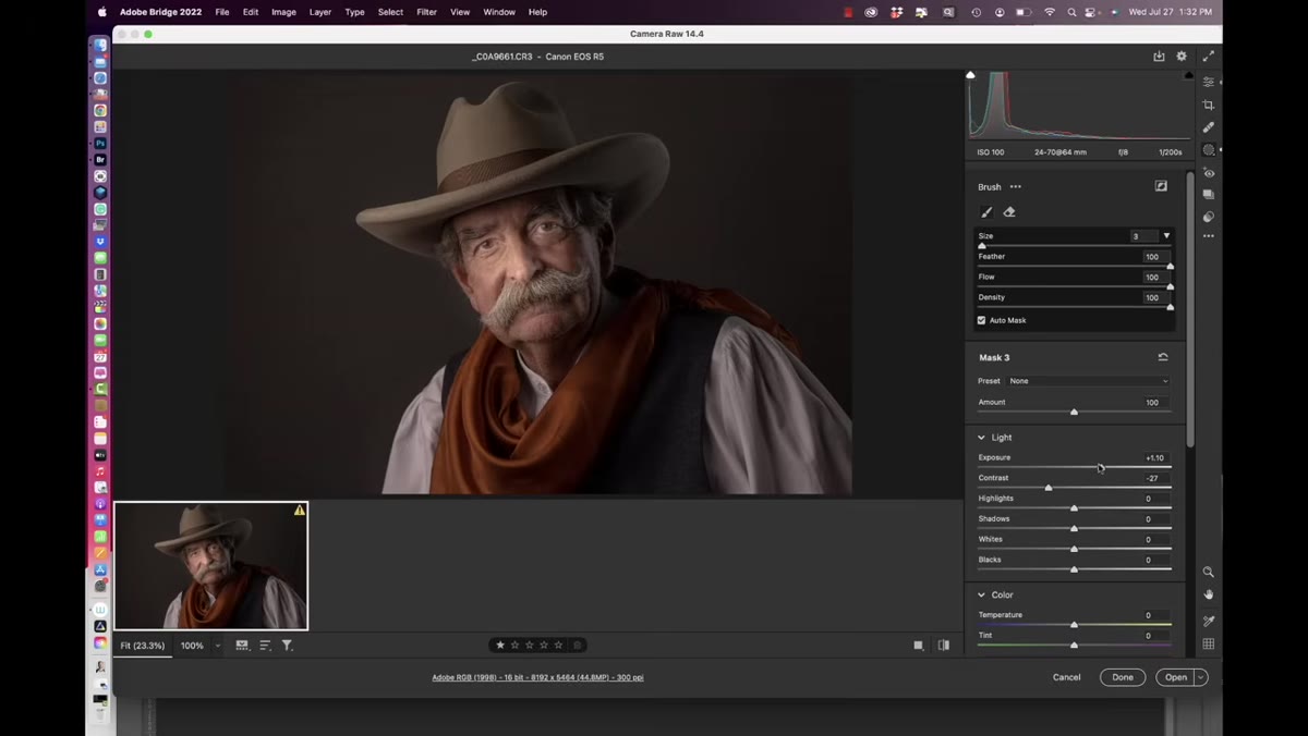 B&W mix panel open with color channel sliders visible