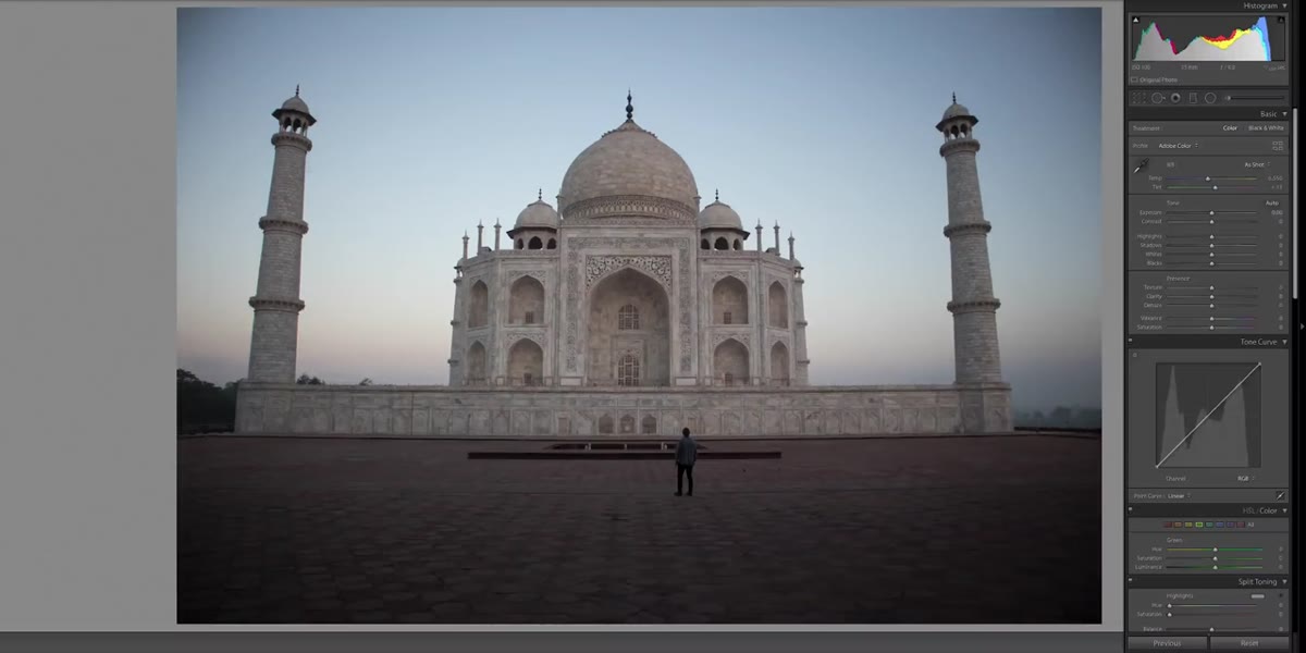 Exposure and highlights being lifted on the Taj Mahal image