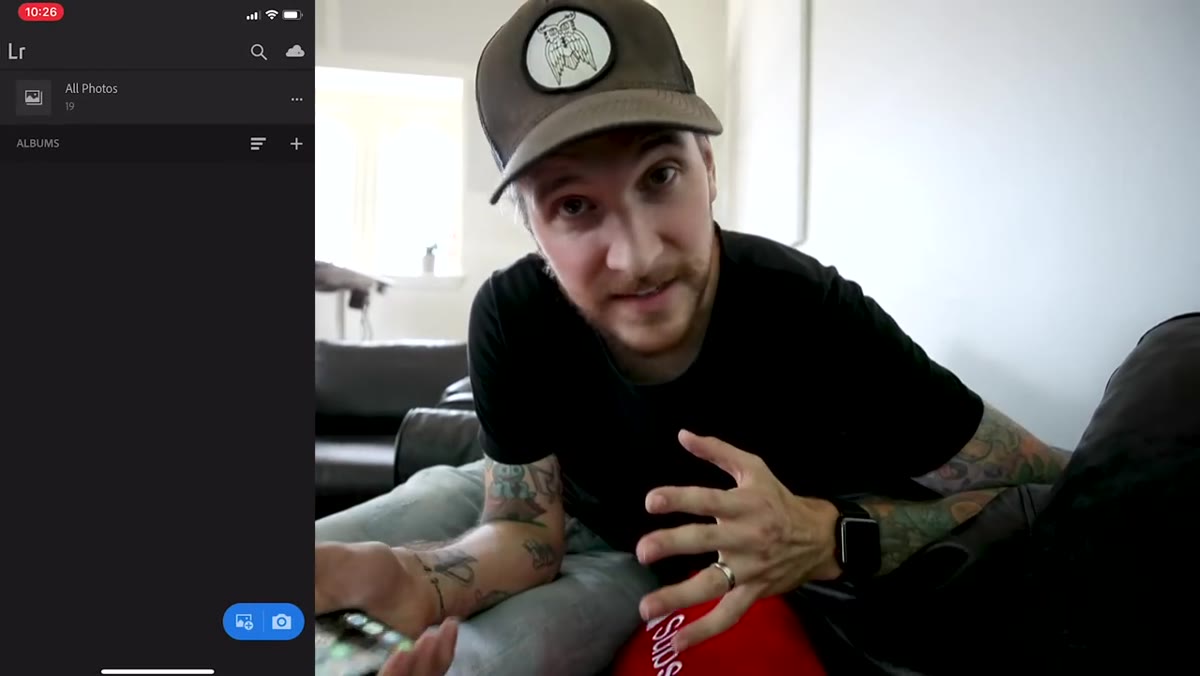 Lightroom mobile app open with preset panel visible at bottom