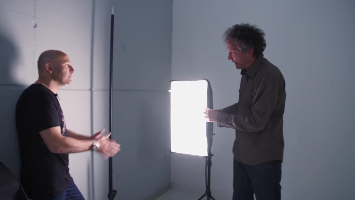 Soft box being rotated sideways so it appears narrower from subject&rsquo;s perspective
