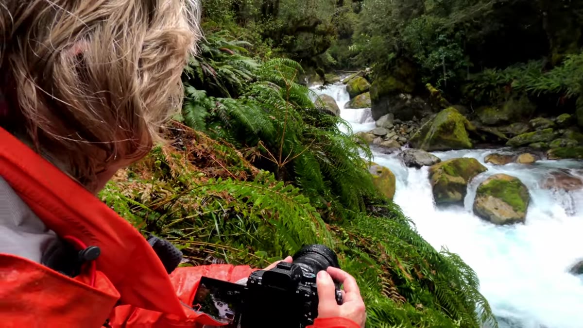 Waterfall scene with adjustment to shutter speed settings on camera