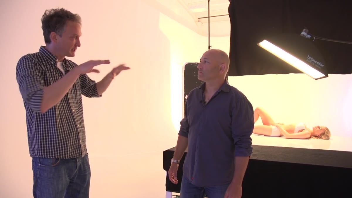 Softbox positioned behind and above the model as a backlight