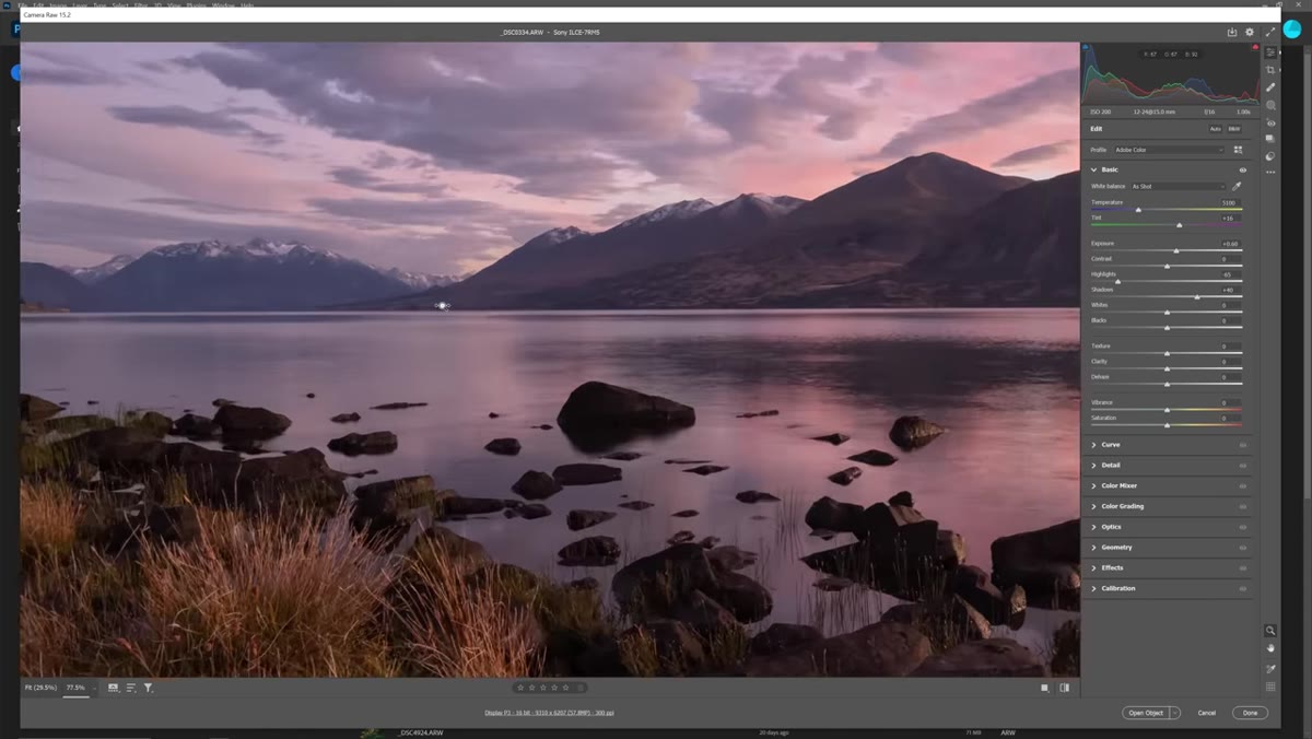 Zoomed-in view of distant mountain shadows vs. foreground rocks