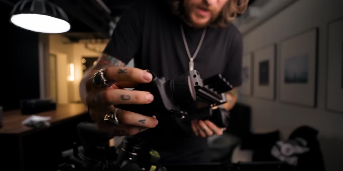 Strap mounts visible on handle ends, camera hanging from chest