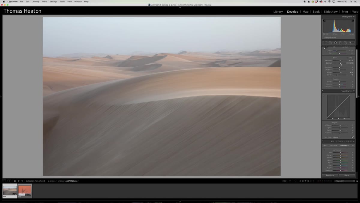 Contrast slider being moved toward +50